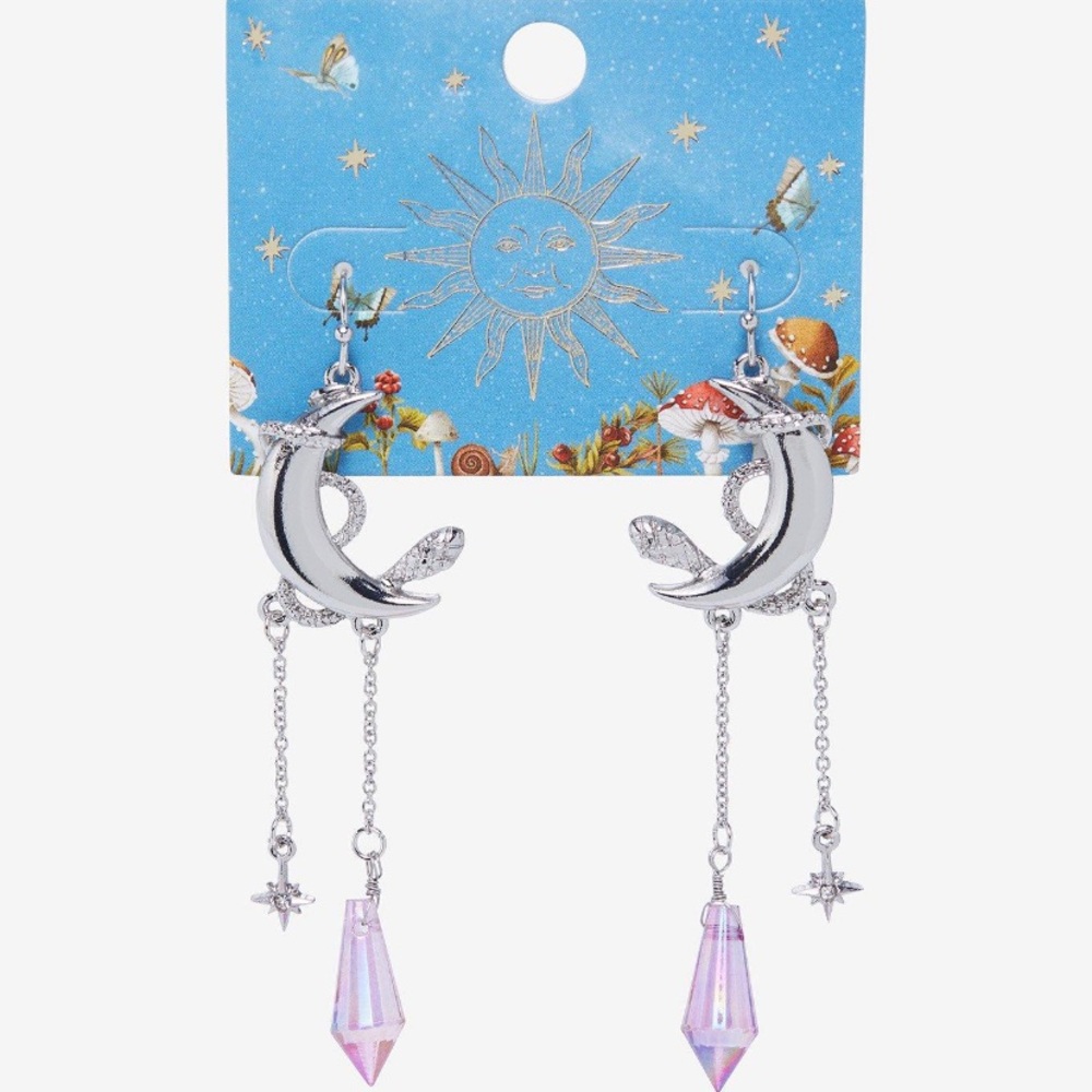 Hot‎ Topic Snake Crescent Moon Crystal Drop Earrings